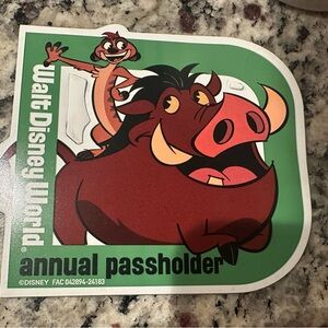 Disney World Annual Passholder magnet with Timon and Pumbaa.